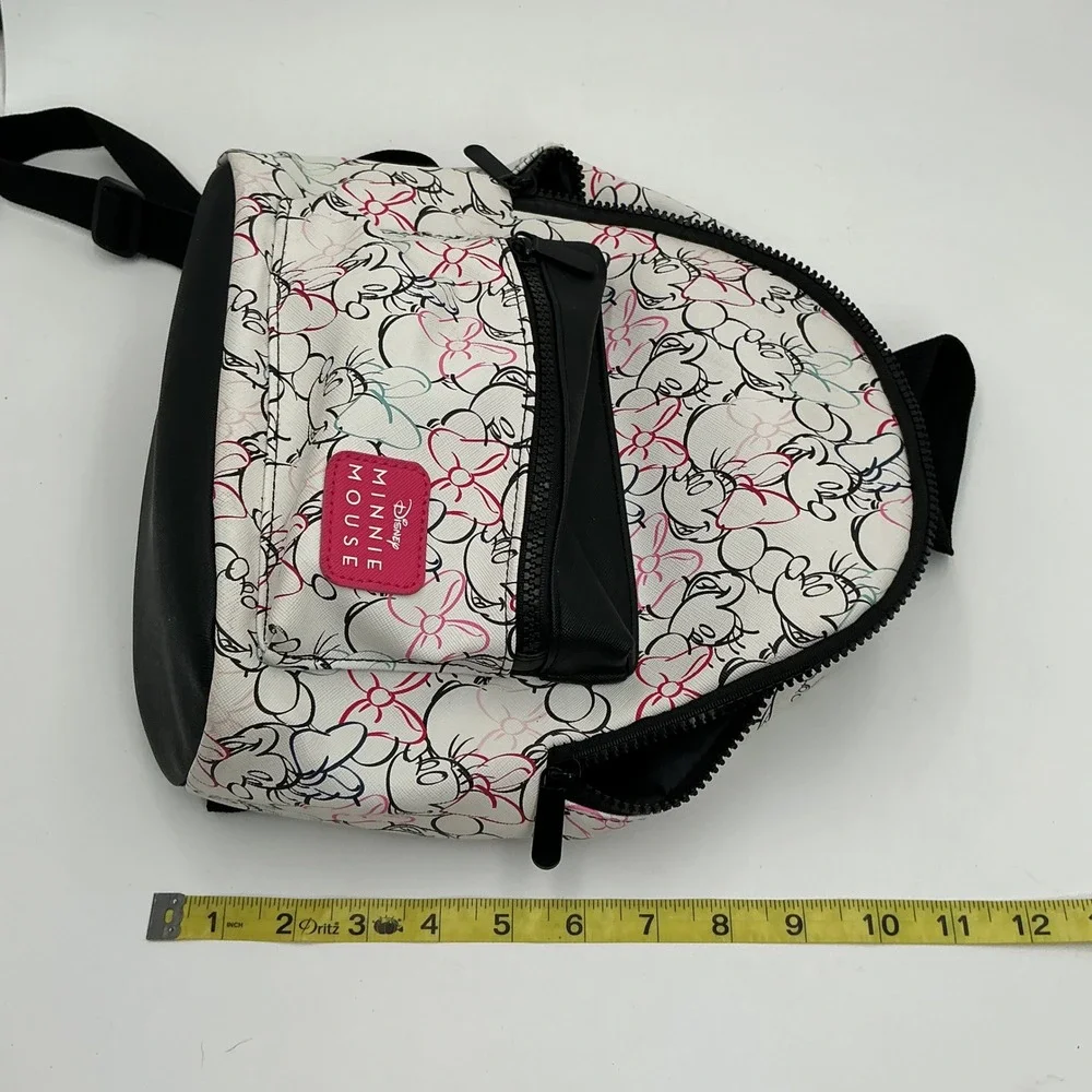 Disney Bioworld Minnie Mouse Mini Backpack White Sketch Print Faux Leather Bag